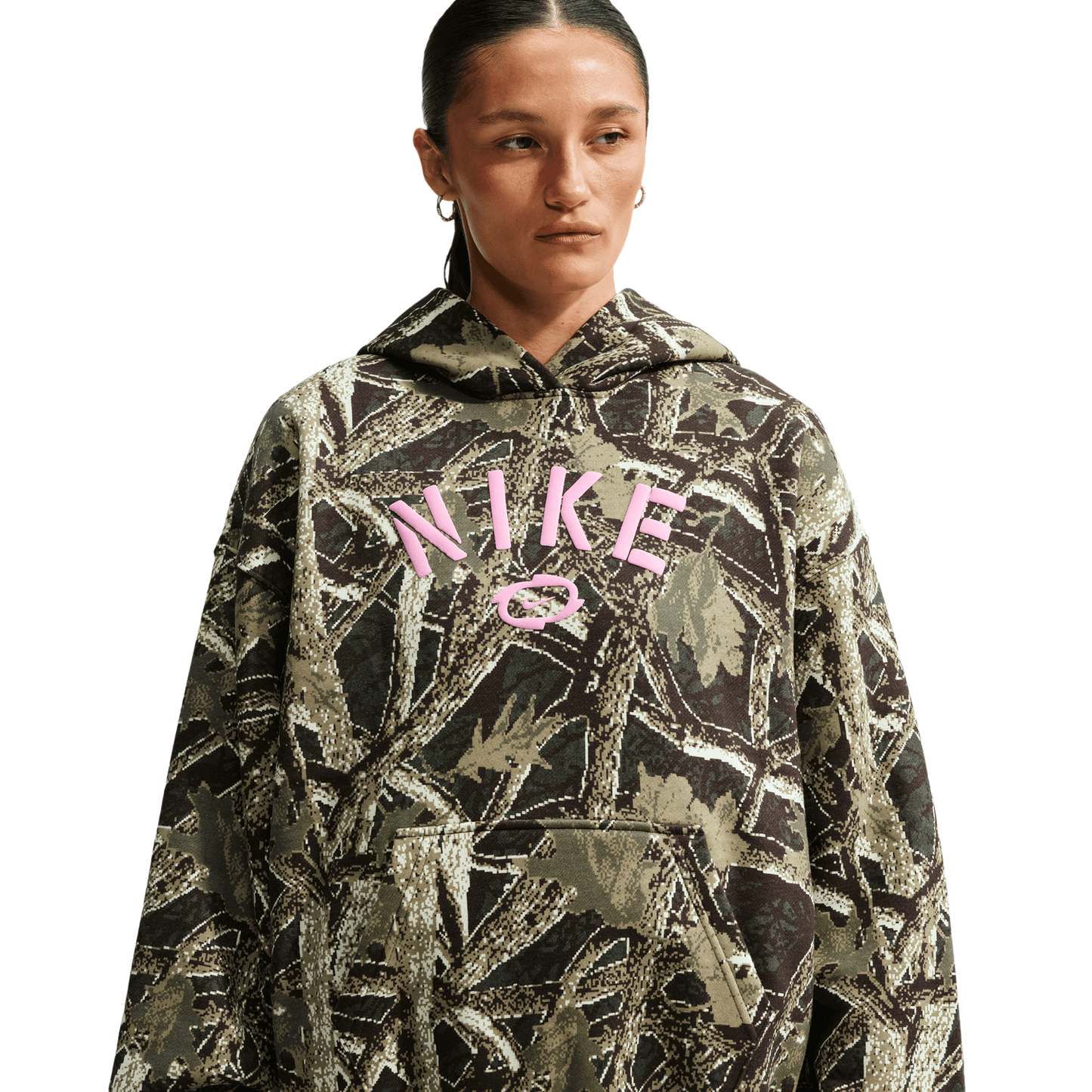 Nike Studio Fleece Oversized Pullover Hoodie - Women's - Camo/Pink
