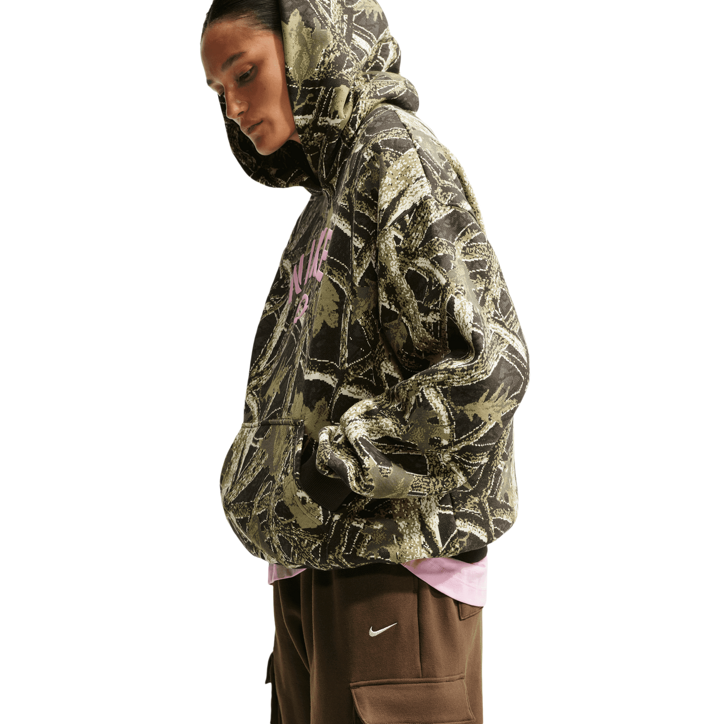 Nike Studio Fleece Oversized Pullover Hoodie - Women's - Camo/Pink