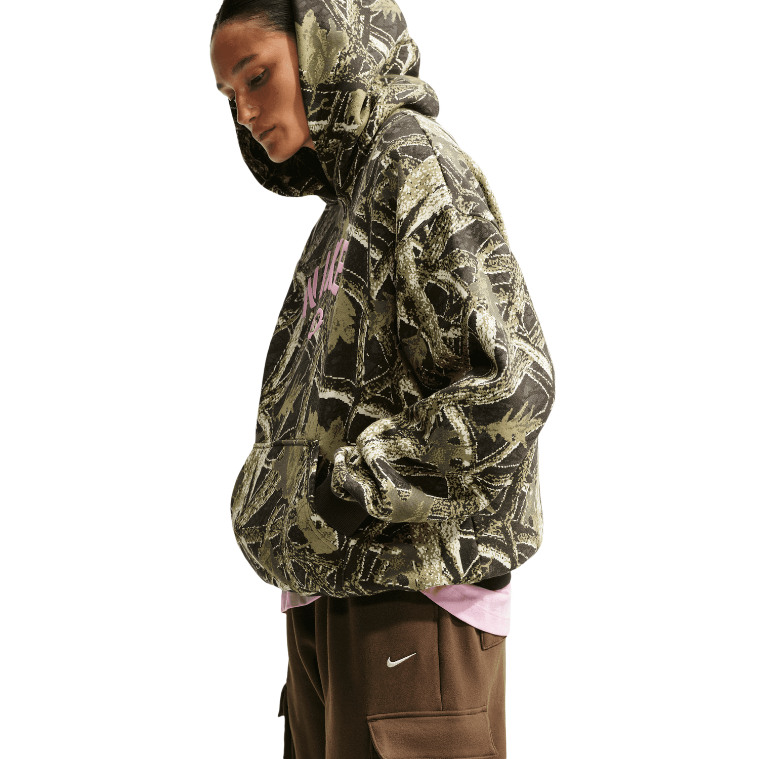 Nike Studio Fleece Oversized Pullover Hoodie - Women's - Camo/Pink
