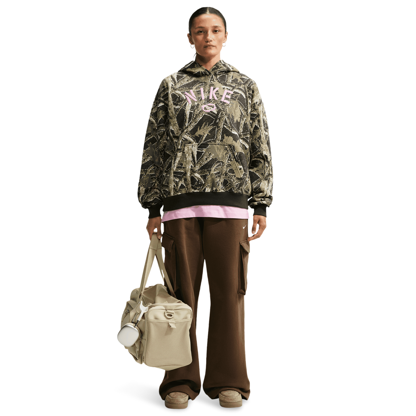 Nike Studio Fleece Oversized Pullover Hoodie - Women's - Camo/Pink