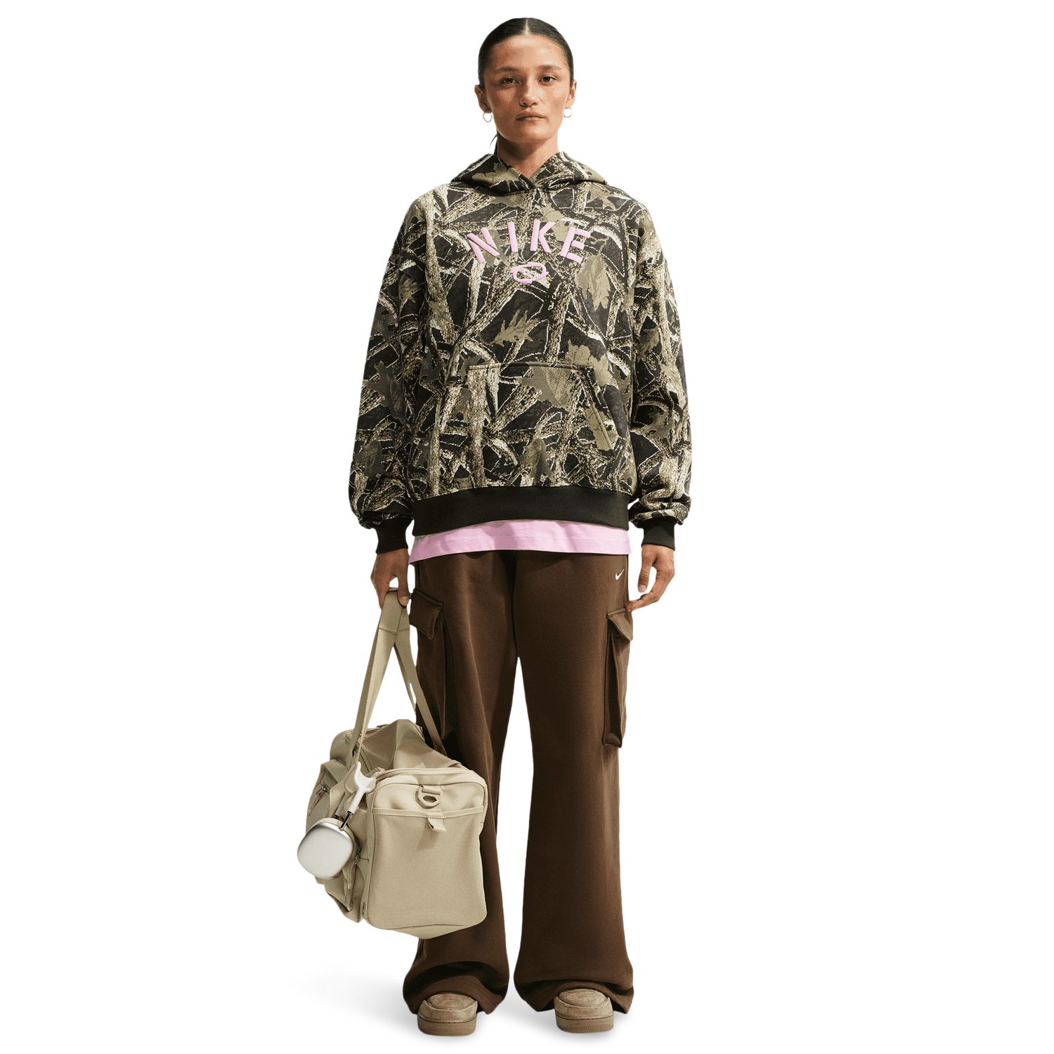Nike Studio Fleece Oversized Pullover Hoodie - Women's - Camo/Pink