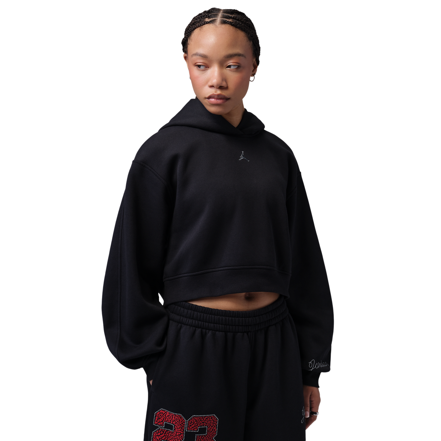 Jordan Brooklyn Fleece MC NG 26 Crop Pullover Hoodie - Women's - Black/Red