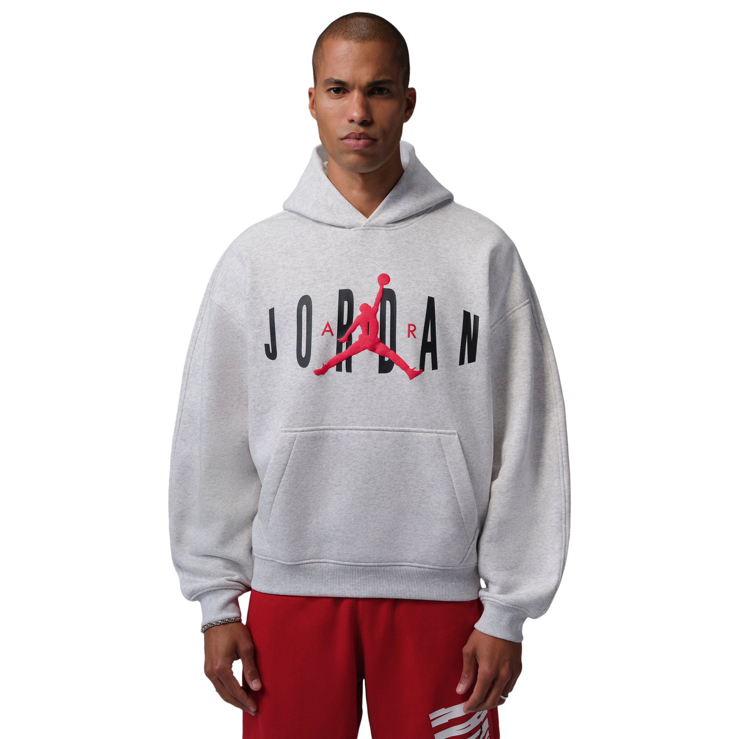 Jordan Brooklyn Graphic Oversize Pullover BB Hoodie - Men's - Gray/Red
