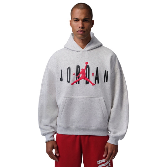 Jordan Brooklyn Graphic Oversize Pullover BB Hoodie - Men's - Gray/Red
