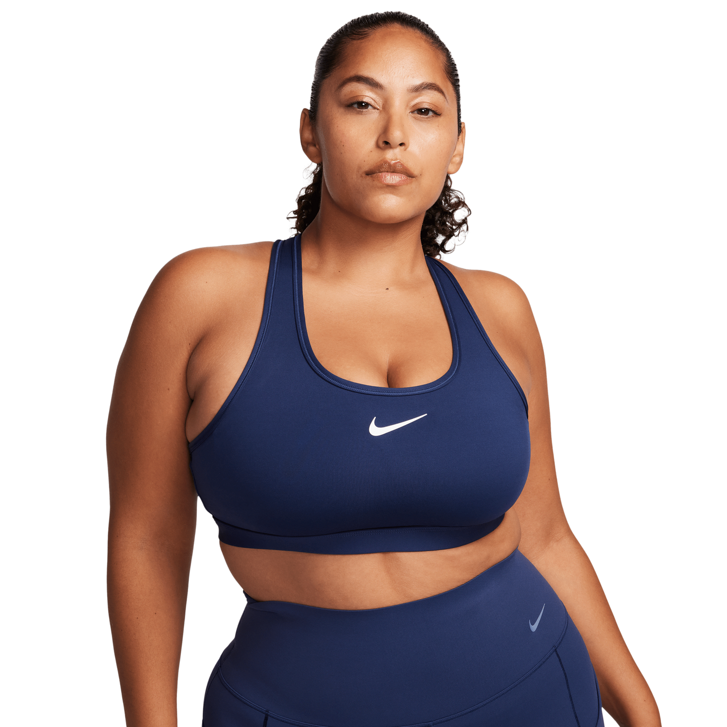 Nike Dri-FIT Swoosh Medium Support Bra - Women's - White/Midnight Navy