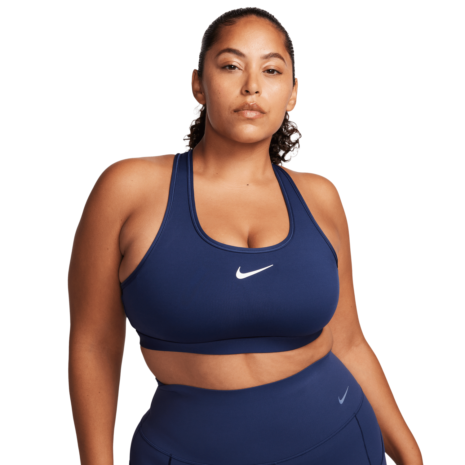Nike Dri-FIT Swoosh Medium Support Bra - Women's - White/Midnight Navy