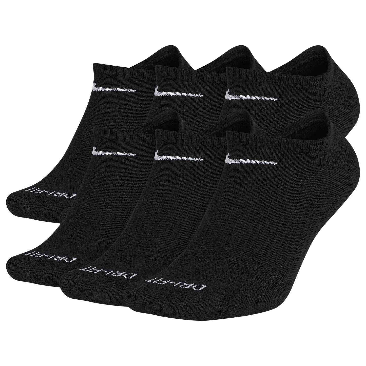 Nike 6 Pack Dri-FIT Plus No Show Socks - Men's - Black/White