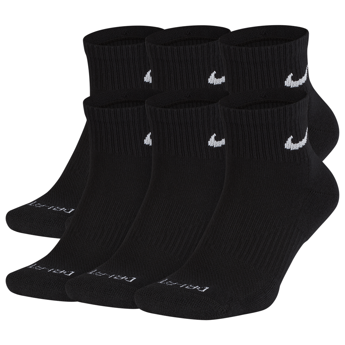 Nike 6 Pack Dri-FIT Plus Quarter Socks - Men's - Black/White