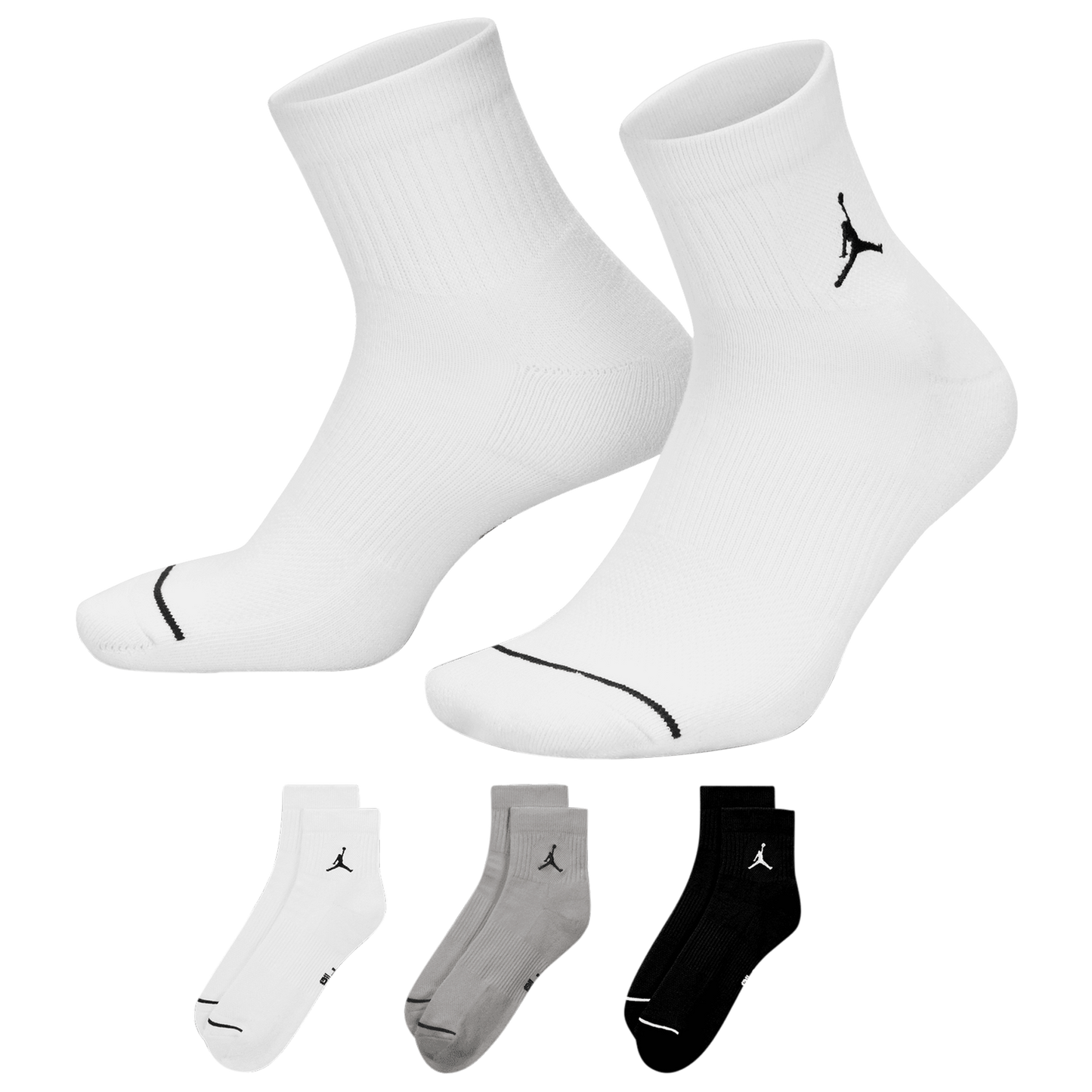 Jordan Every Day Cushioned Ankle 3 Pack - Men's - White/Grey