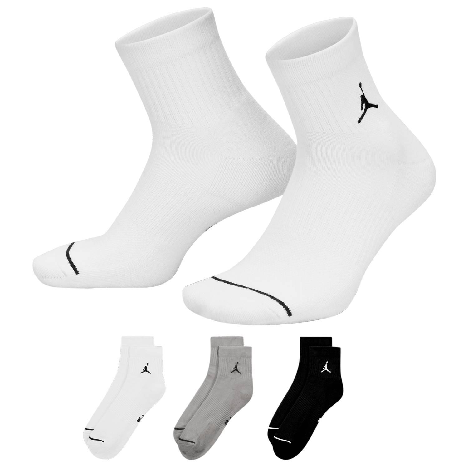 Jordan Every Day Cushioned Ankle 3 Pack - Men's - White/Grey