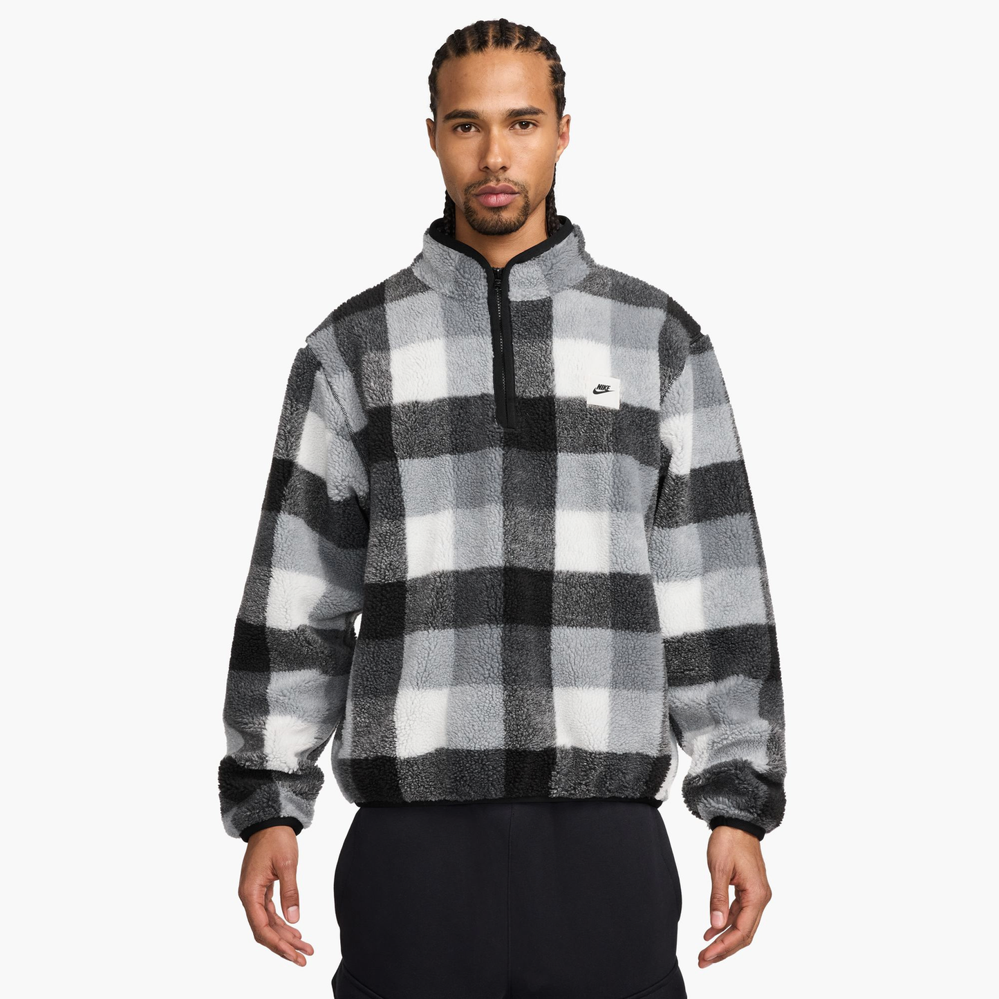 Nike Club Seasonal Winterized All Over Print Half-Zip - Men's - Black/White/Smoke Grey