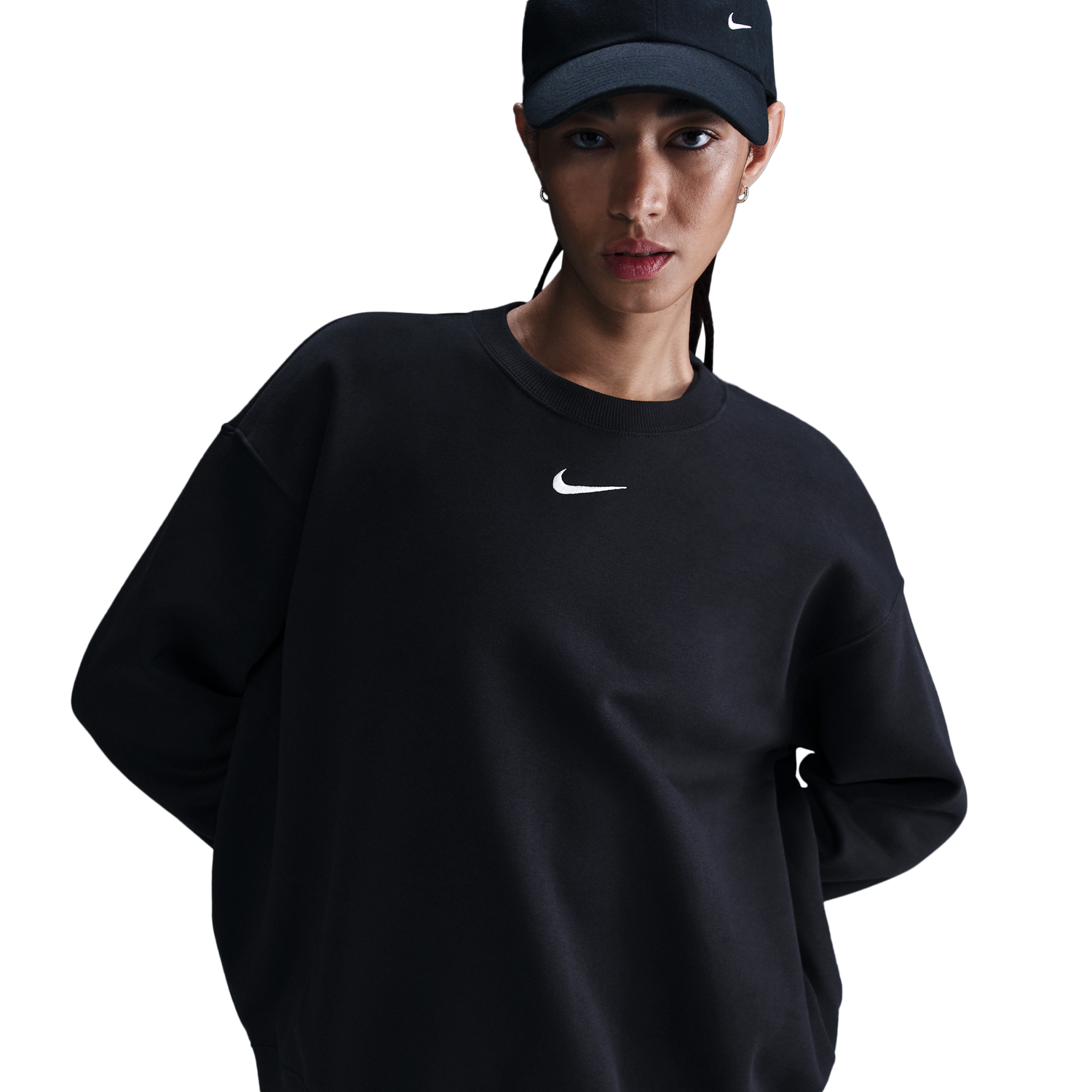 Nike NSW Phoenix Fleece OS Long Crew - Women's - Black/Sail