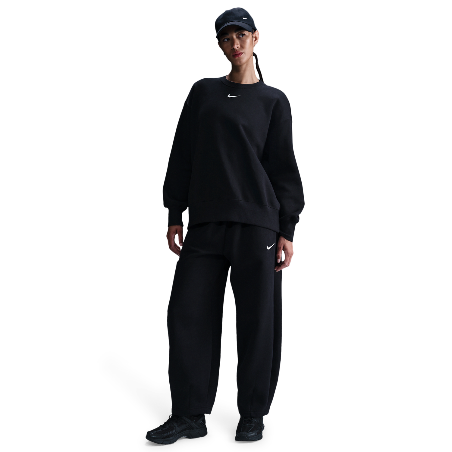 Nike NSW Phoenix Fleece OS Long Crew - Women's - Black/Sail