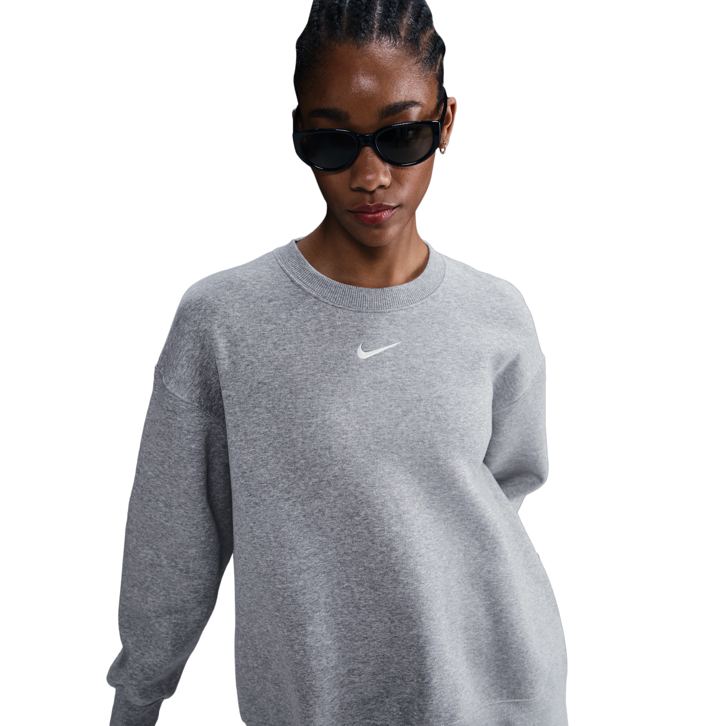 Nike NSW Phoenix Fleece OS Long Crew - Women's - Dk Grey Heather/Sail