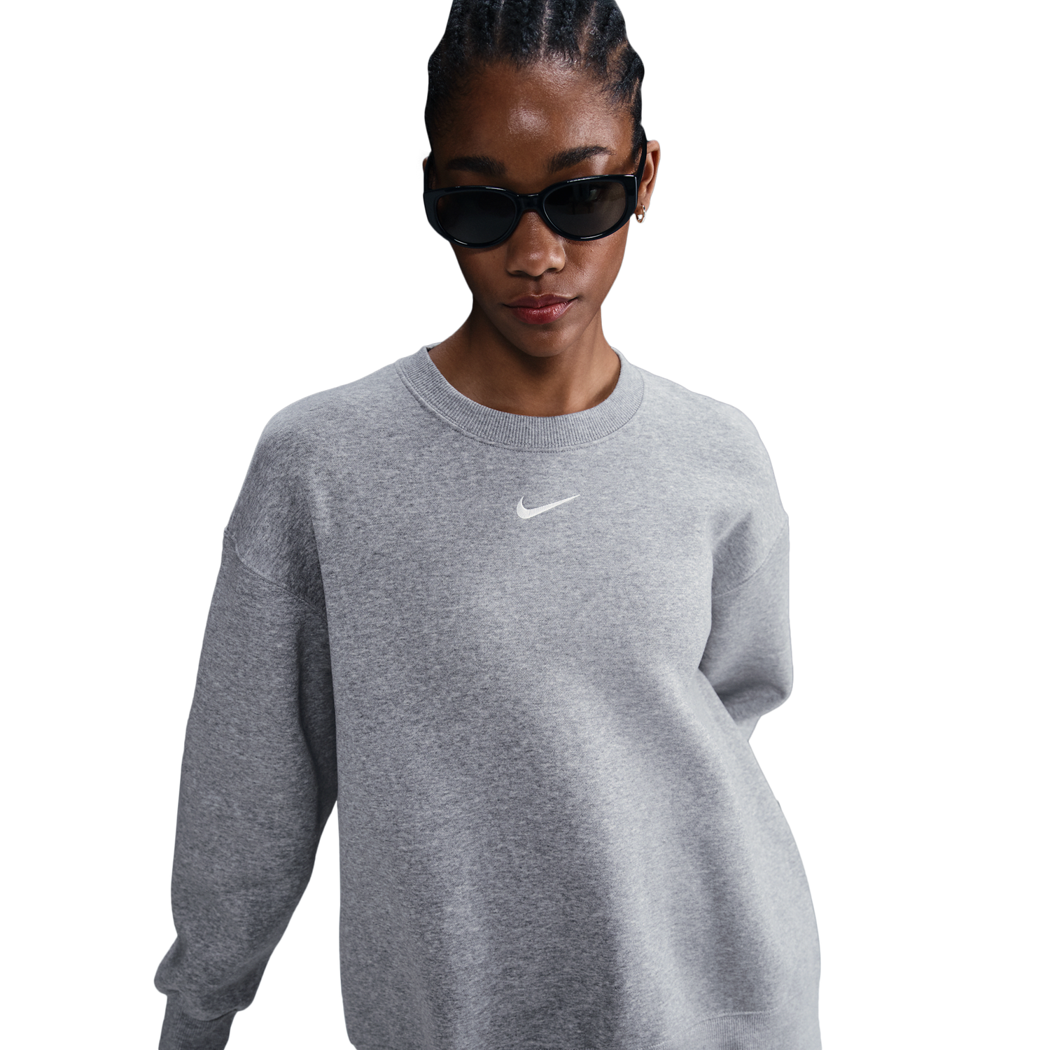 Nike NSW Phoenix Fleece OS Long Crew - Women's - Dk Grey Heather/Sail