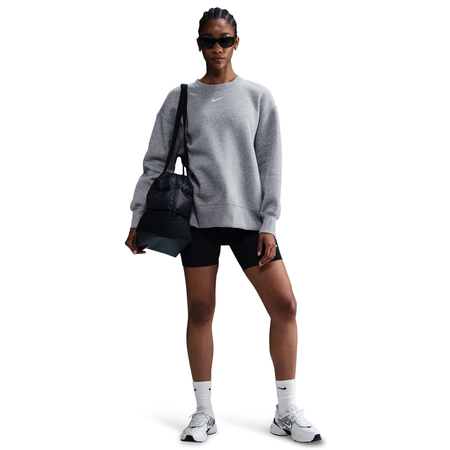 Nike NSW Phoenix Fleece OS Long Crew - Women's - Dk Grey Heather/Sail