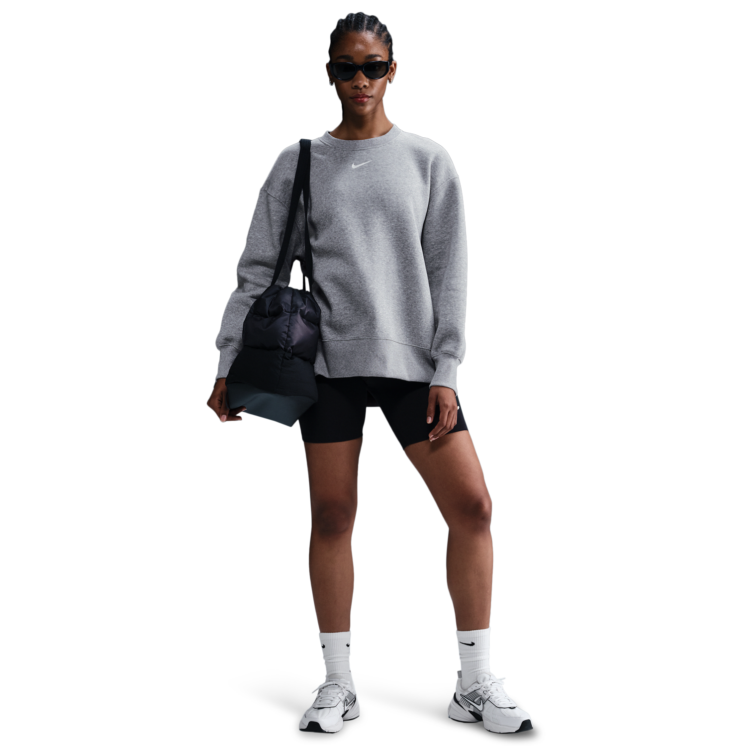 Nike NSW Phoenix Fleece OS Long Crew - Women's - Dk Grey Heather/Sail