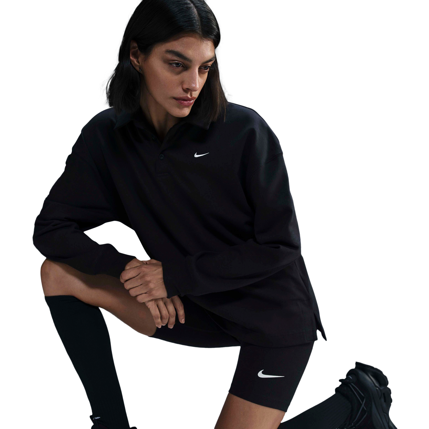 Nike NSW Essential Oversize Long Sleeve Polo - Women's - Black/Sail