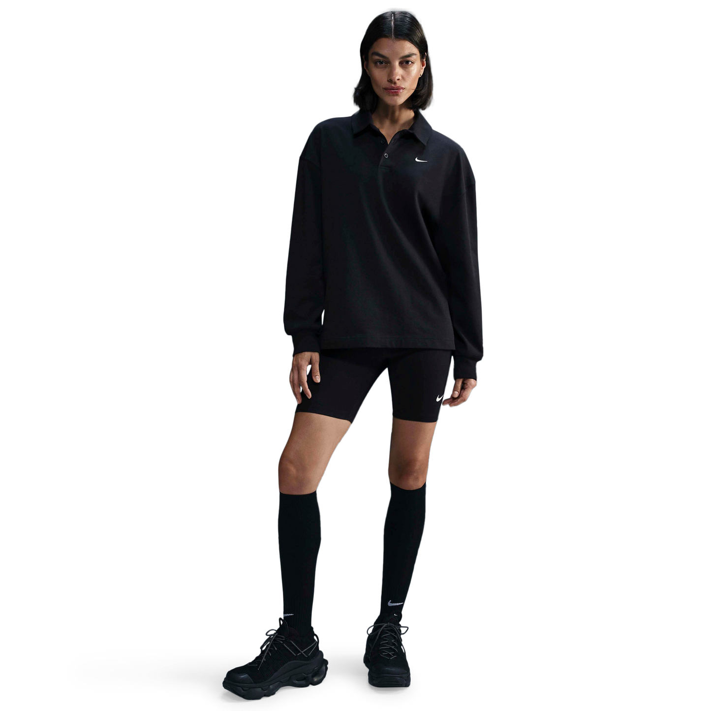 Nike NSW Essential Oversize Long Sleeve Polo - Women's - Black/Sail