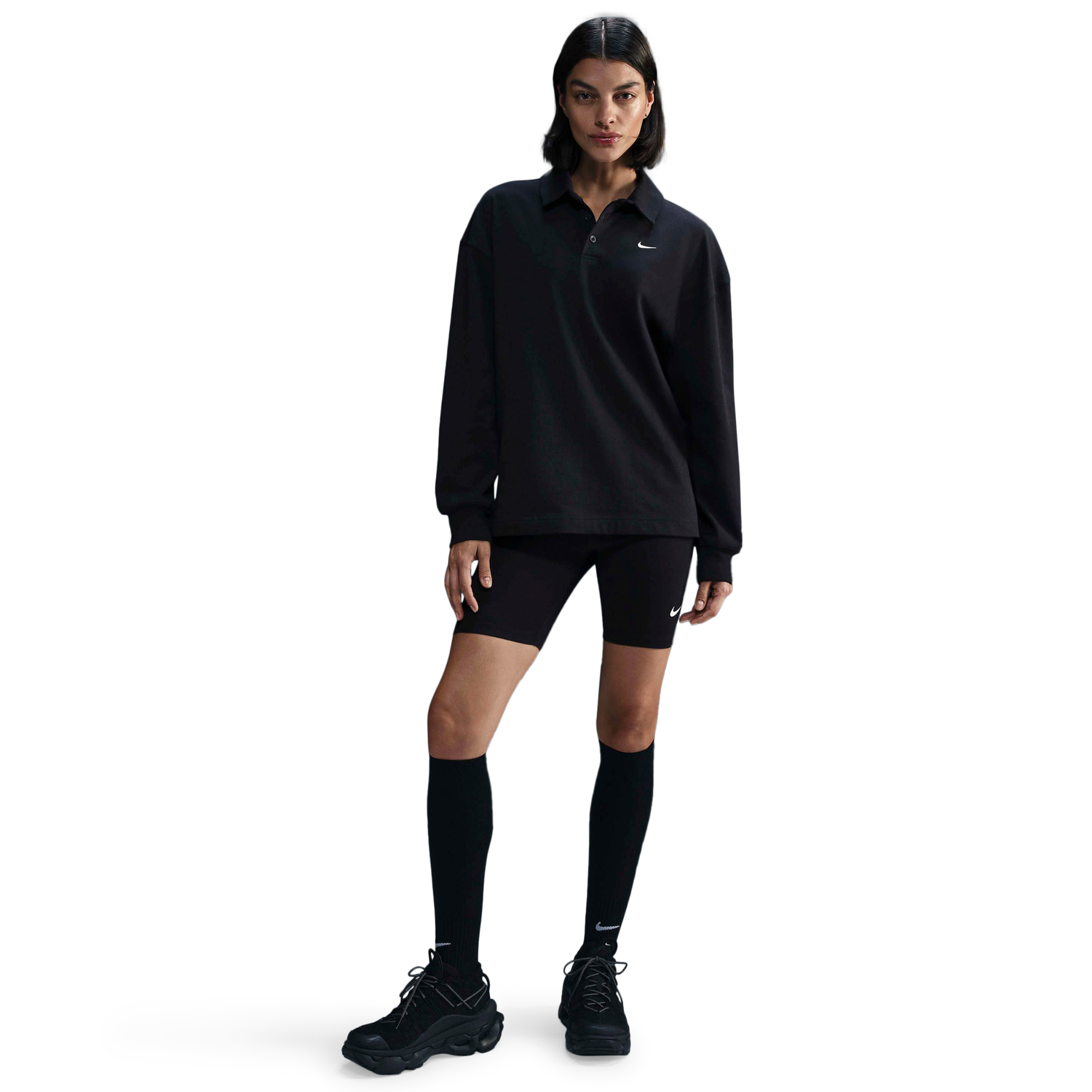 Nike NSW Essential Oversize Long Sleeve Polo - Women's - Black/Sail