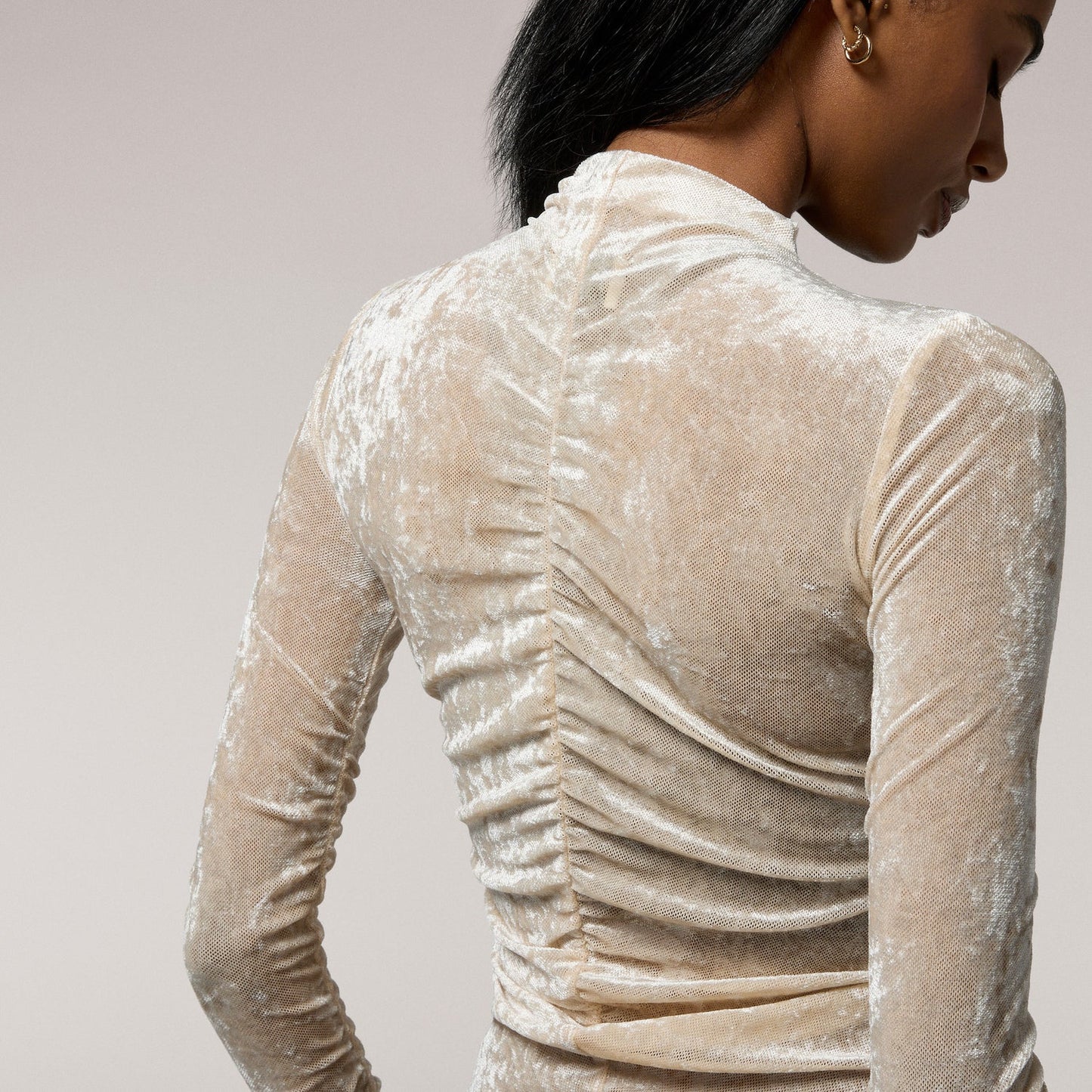 Cozi Ruched Mesh Top with Flocking - Women's - Parchment