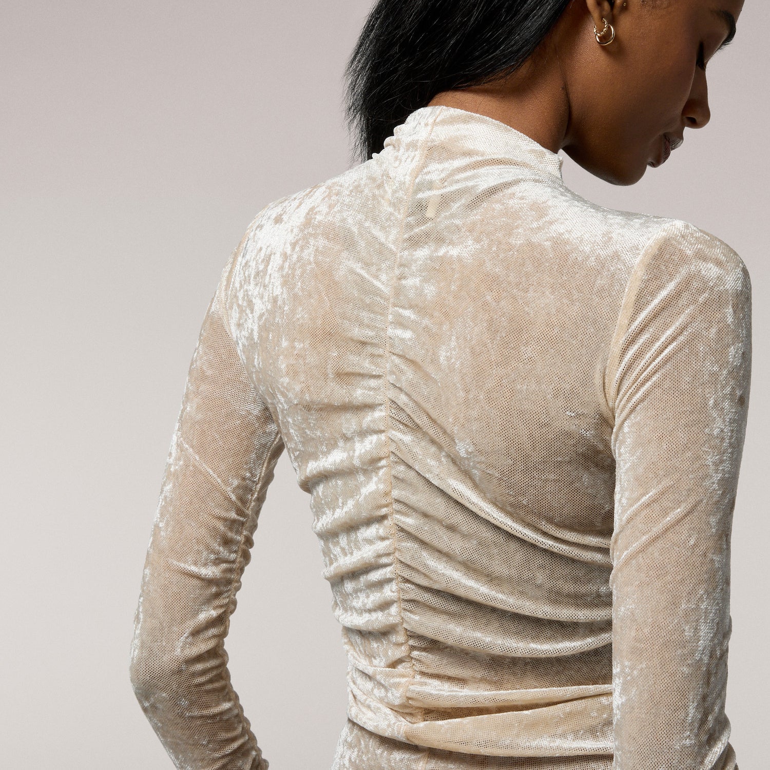 Cozi Ruched Mesh Top with Flocking - Women's - Parchment