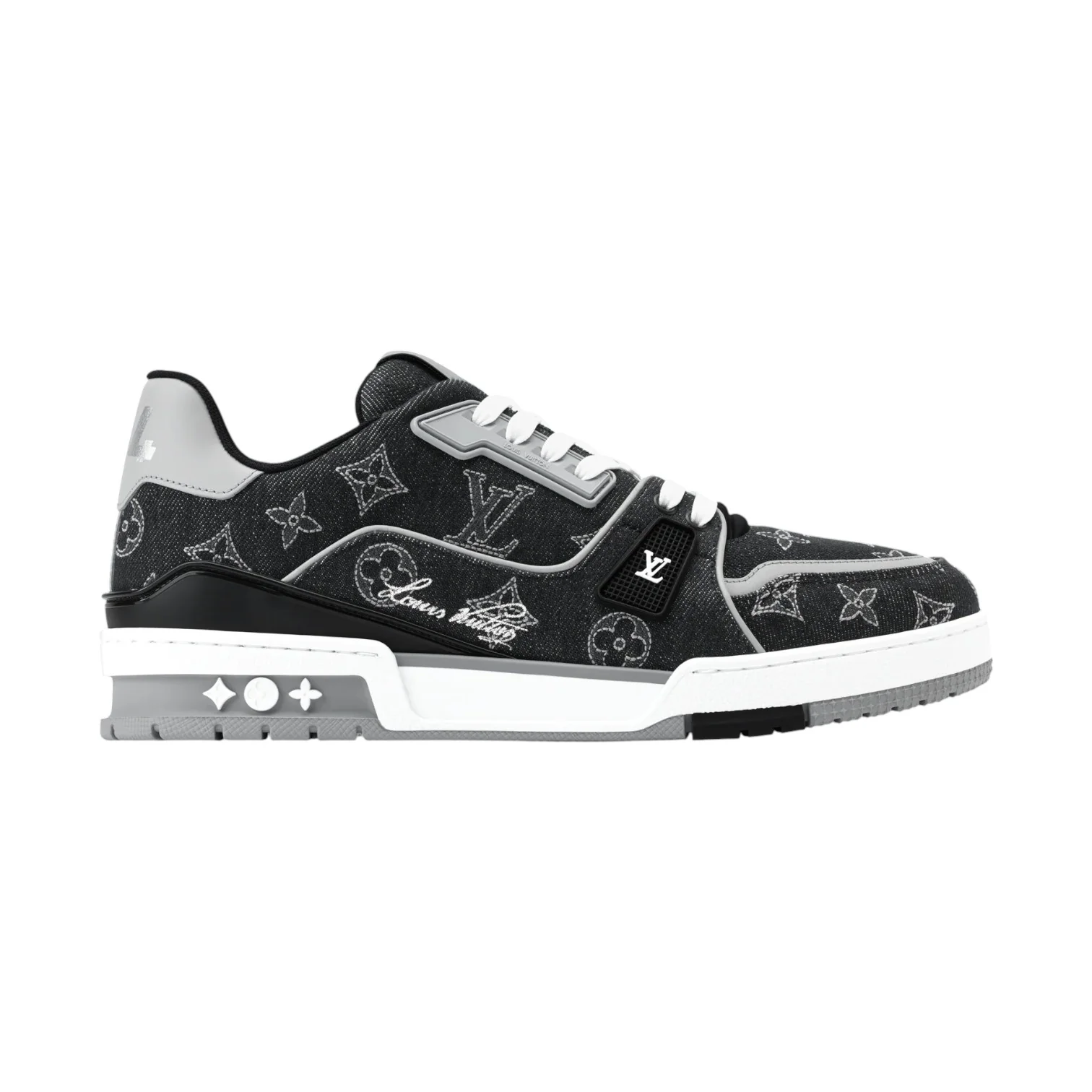 Louis Vuitton Denim & Calf Leather Black Trainer Sneakers