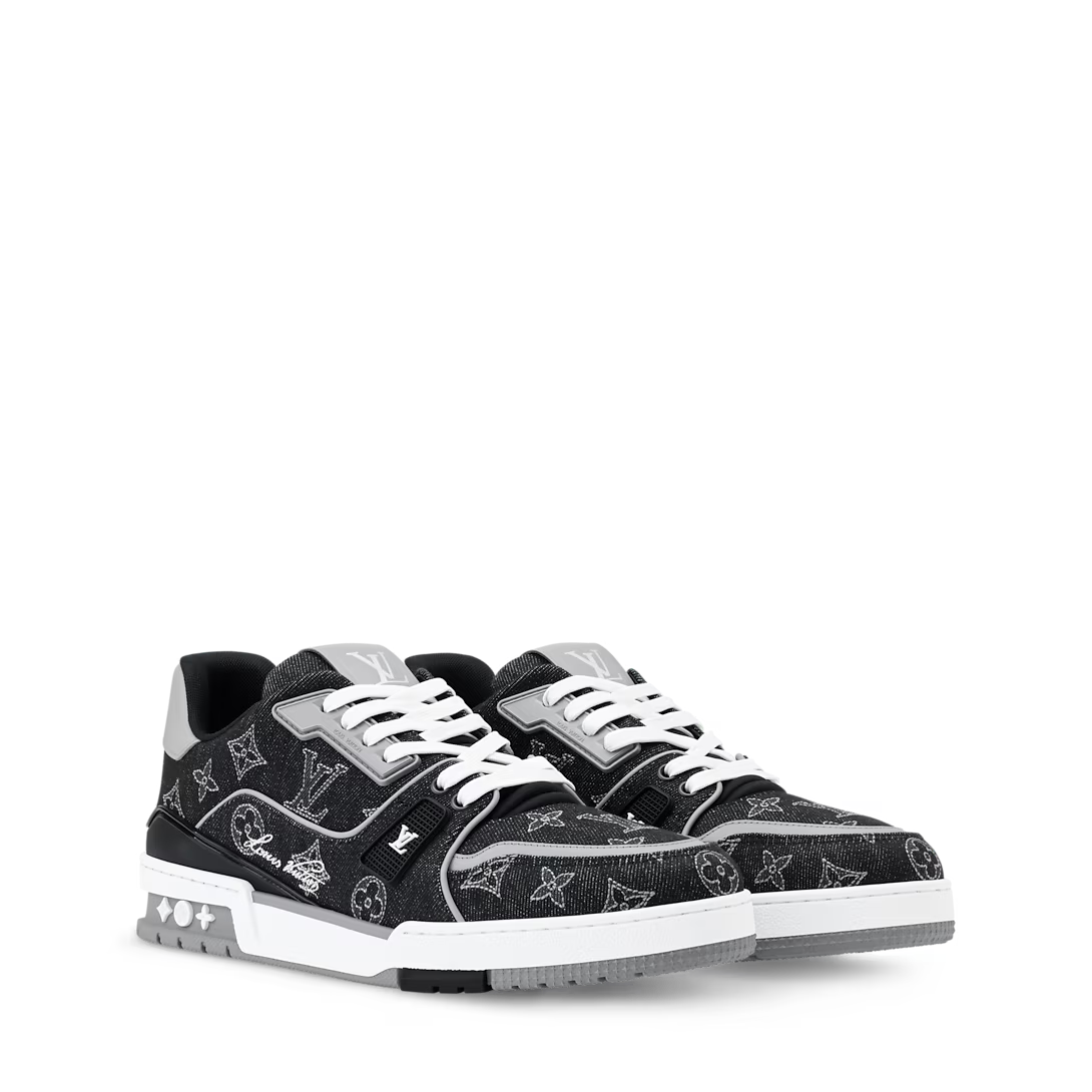 Louis Vuitton Denim & Calf Leather Black Trainer Sneakers