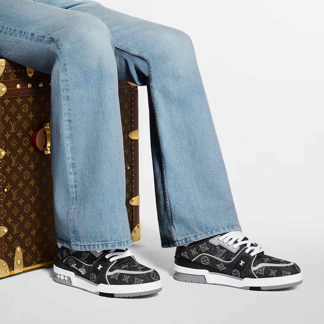 Louis Vuitton Denim & Calf Leather Black Trainer Sneakers