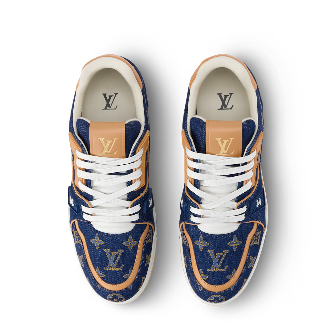 Louis Vuitton Denim & Calf Leather Blue Trainer Sneakers