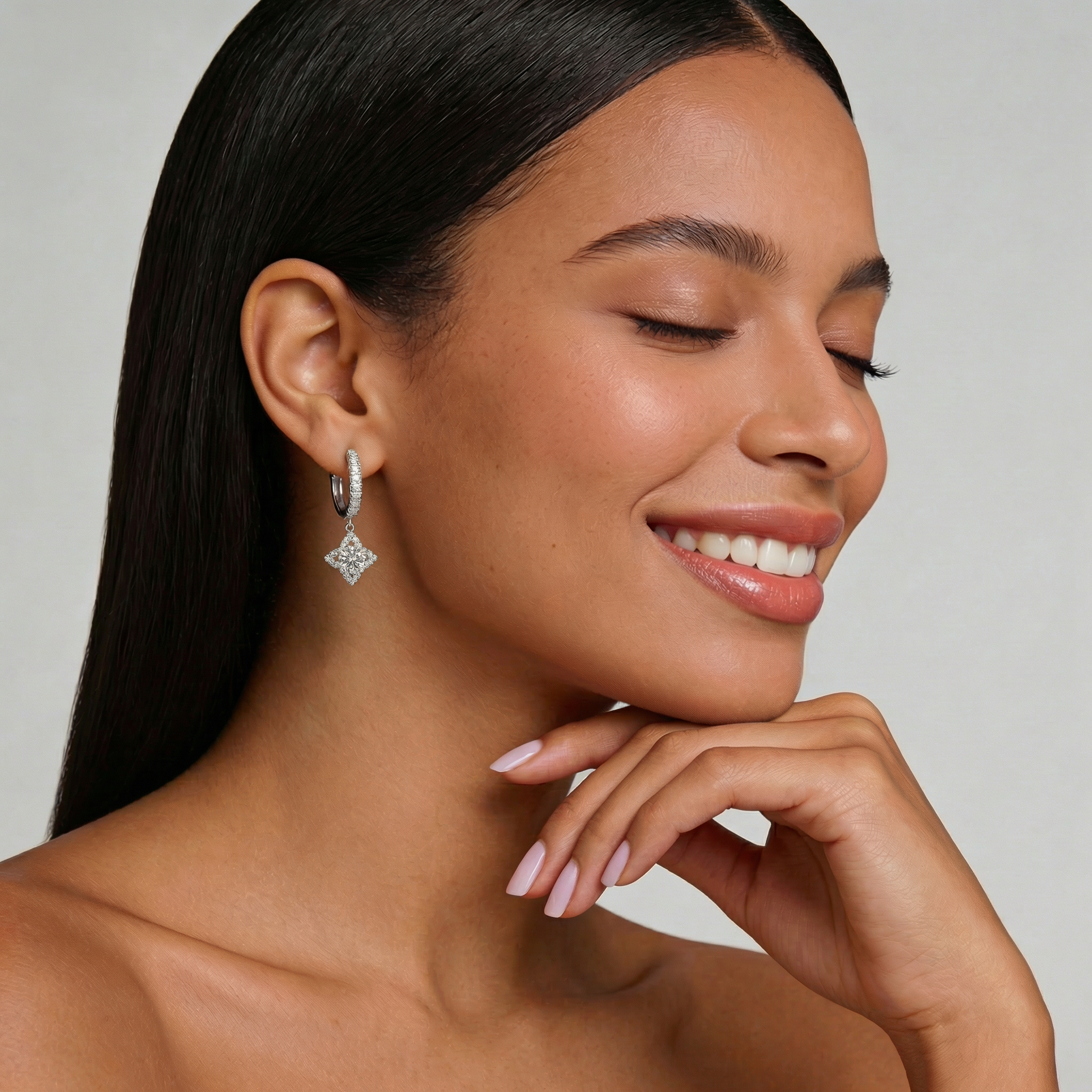 Polaris Geometric Halo Diamond Drop Earrings - foto 2