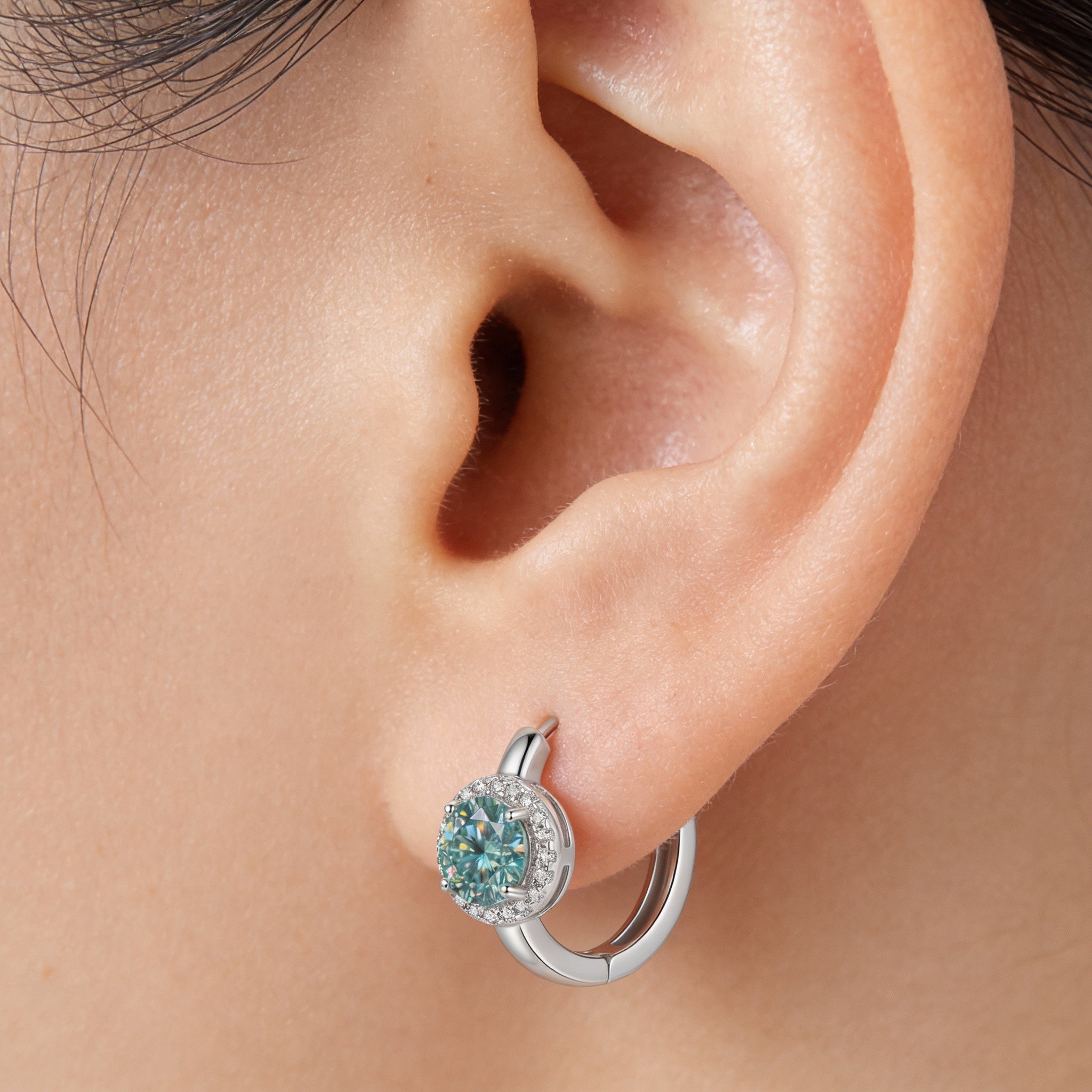 Vega Blue-Green Crystal Halo Earrings - foto 3